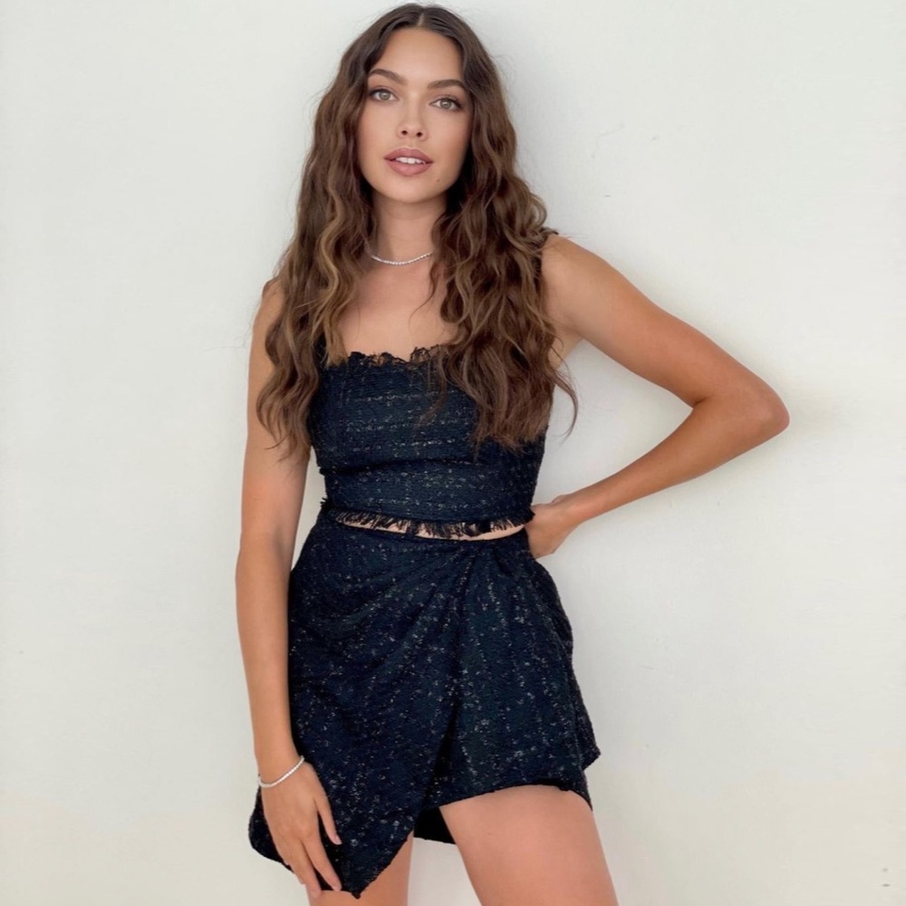 Black tweed Crop top & mini skirt set